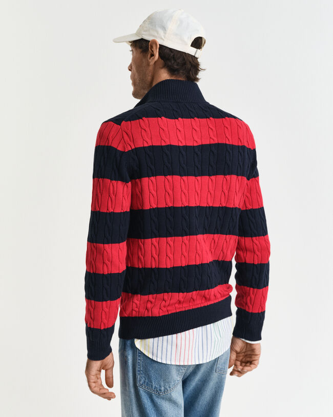 Raidallinen puuvillapalmikkoneule, vetoketjukaulus