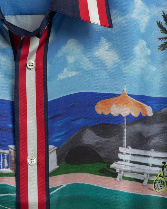 Relaxed fit ‑mitoitettu lyhythihainen Scenery-silkkipaita