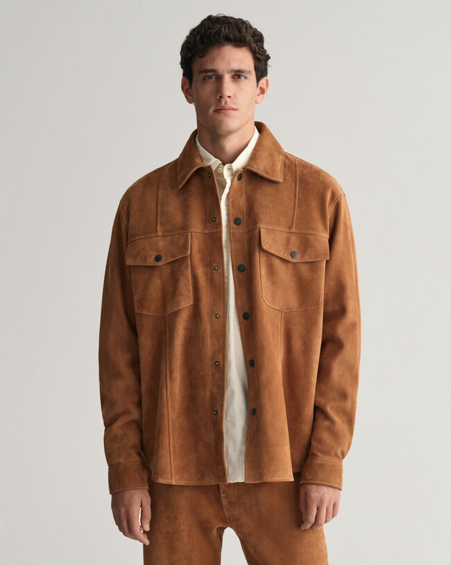 Oversized fit ‑mitoitettu mokkanahkapaita