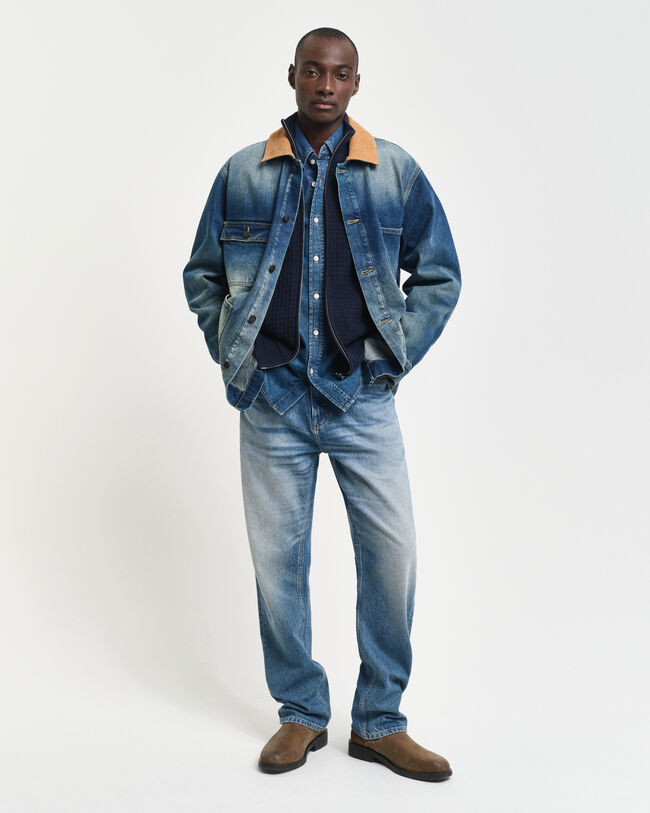 Kohopintainen vetoketjullinen puuvillaneuletakki