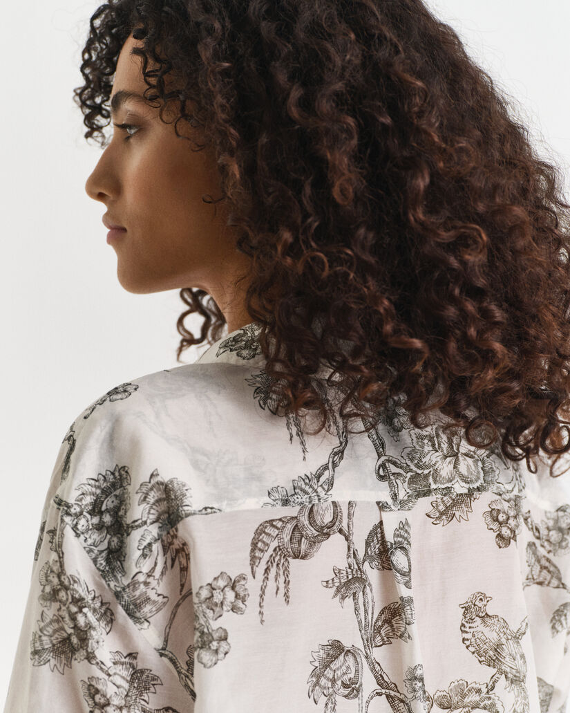 Relaxed fit ‑mitoitettu puukuvioinen puuvilla-silkkipaita