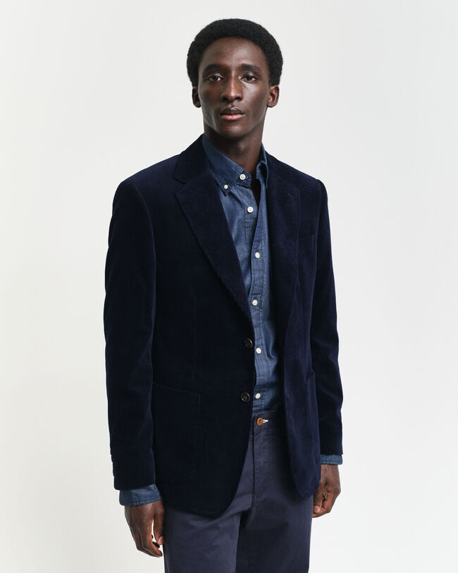 Slim fit ‑mitoitettu vakosamettinen puvuntakki