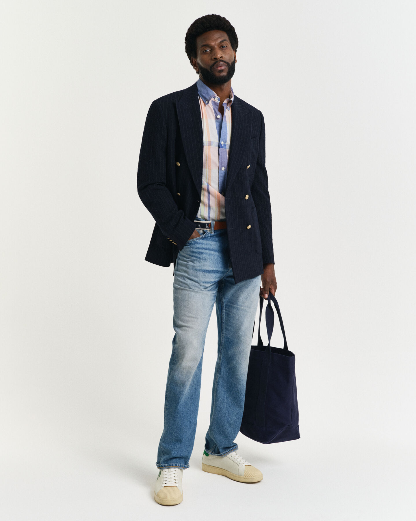 Regular fit ‑mitoitettu paita intialaisesta madrasruutukankaasta