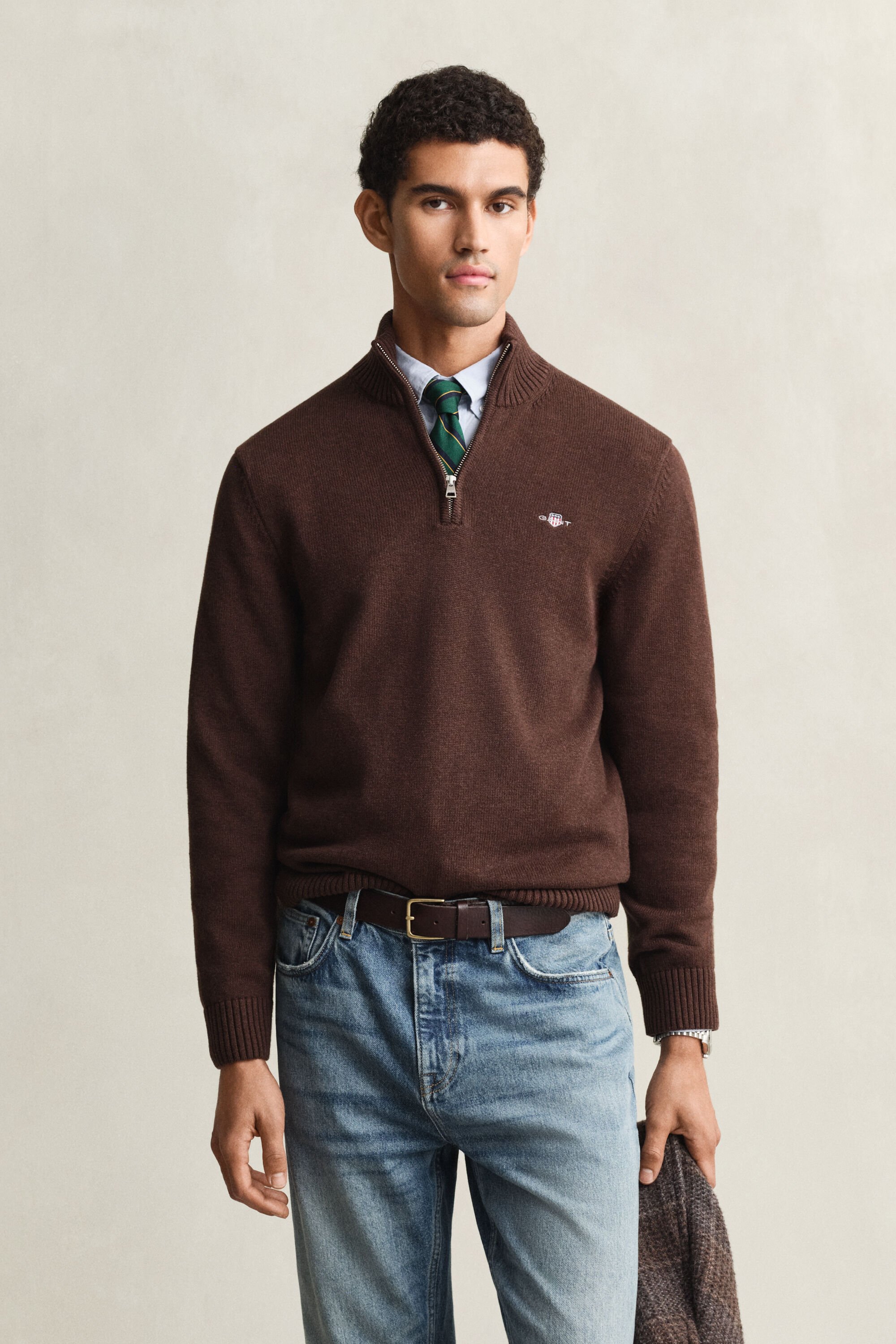 Casual-puuvillaneulepusero puolivetoketjulla