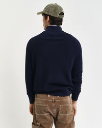 Joustinneulepusero puuvillan ja villan sekoitteesta, vetoketjukaulus