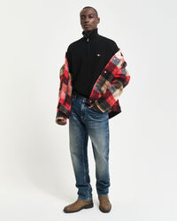 Kohopintainen puuvillaneulepusero, vetoketjukaulus