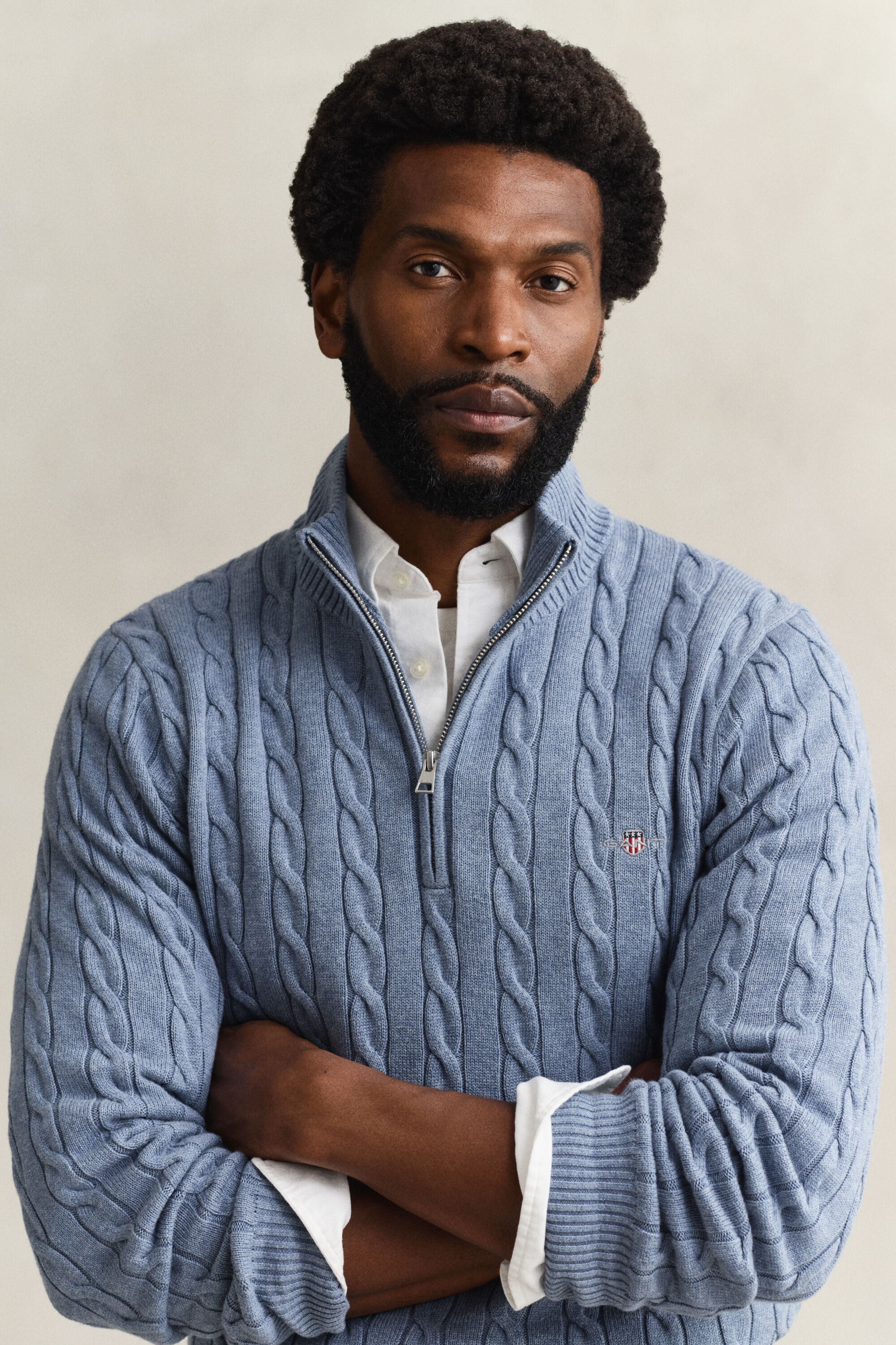 Puuvillainen palmikkoneule, vetoketjukaulus