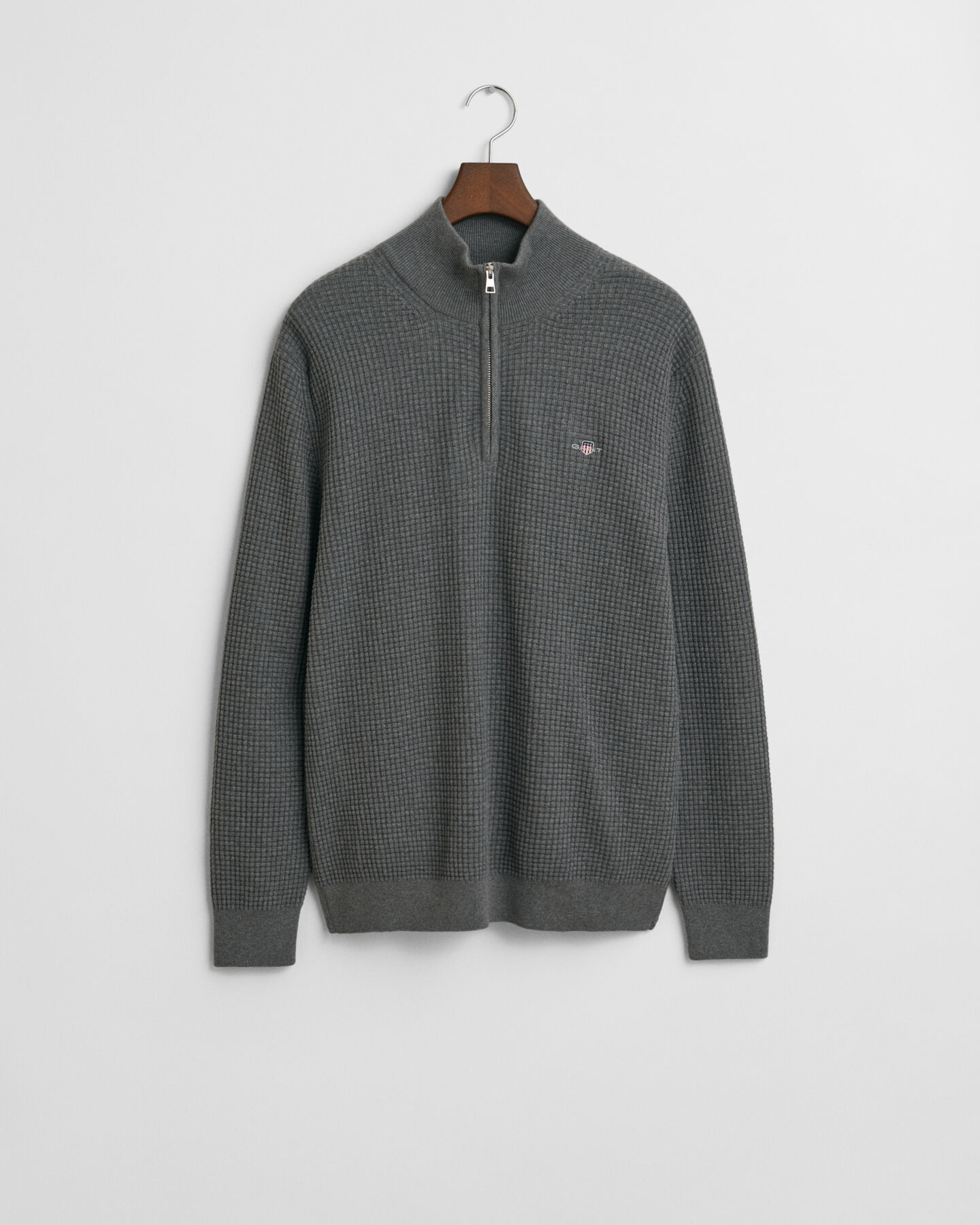 Kohopintainen puuvillaneulepusero, vetoketjukaulus