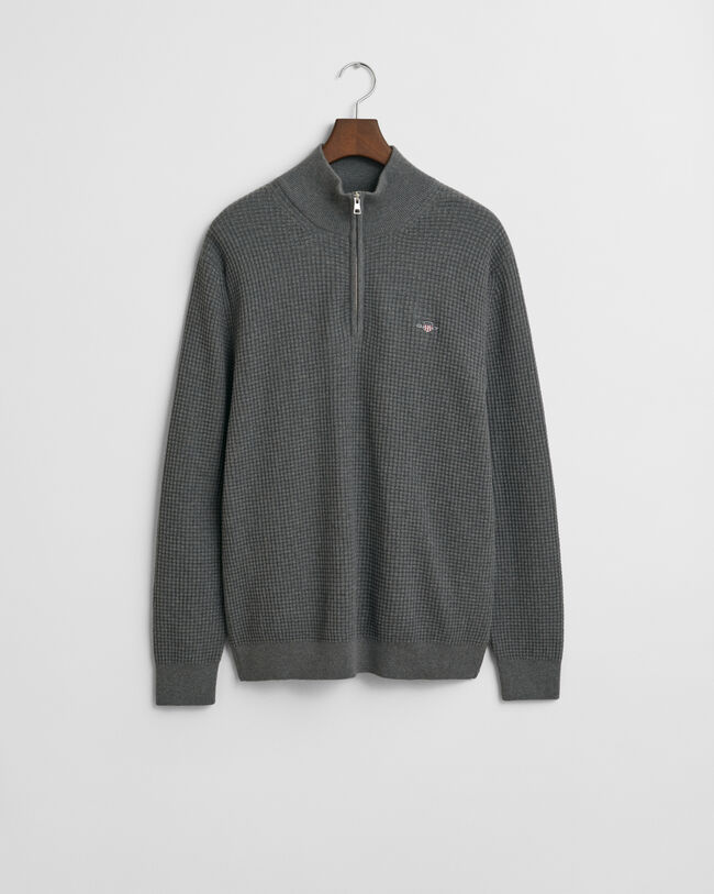 Kohopintainen puuvillaneulepusero, vetoketjukaulus