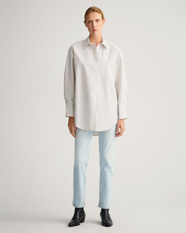 Oversized fit ‑mitoitettu liituraidallinen paita