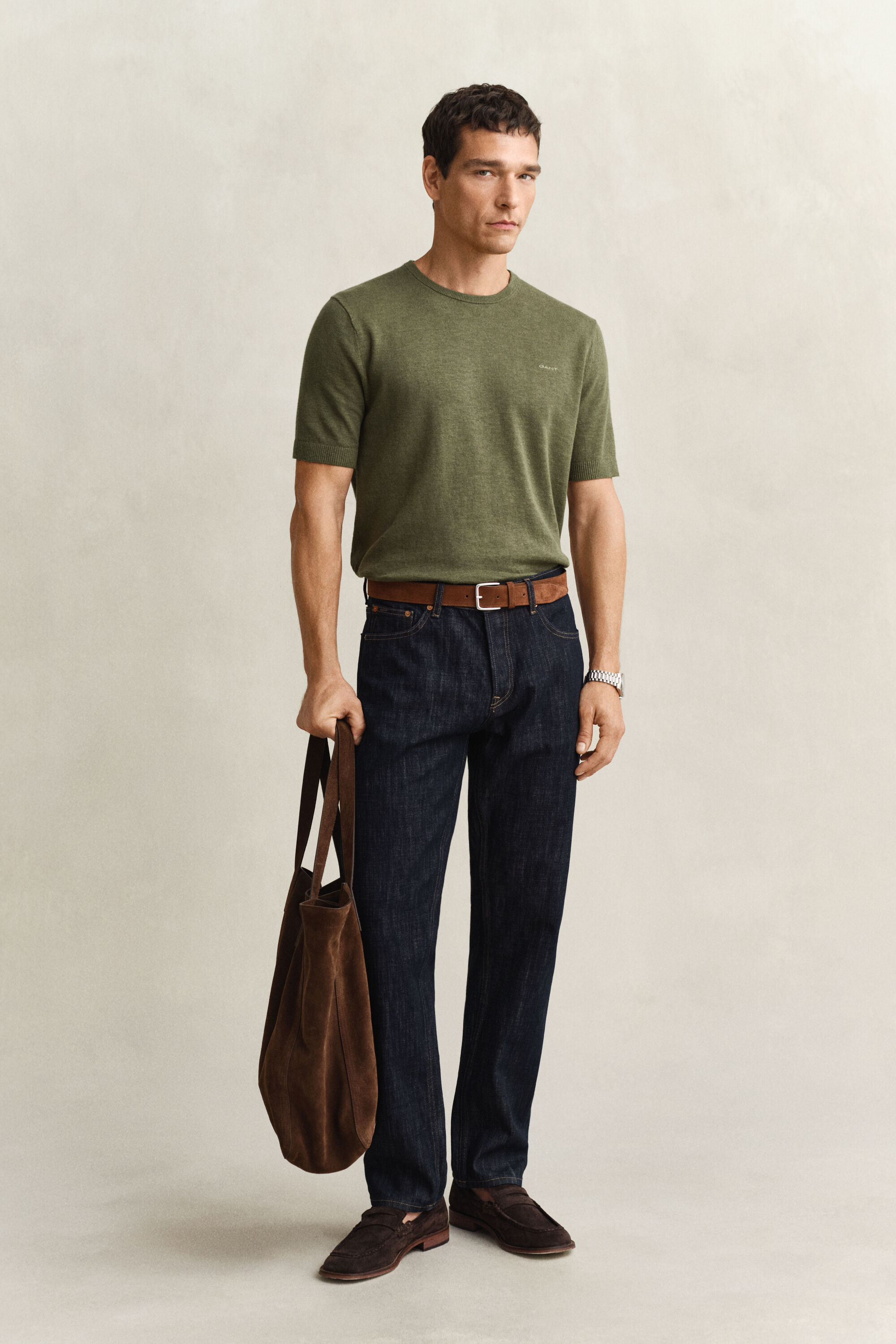 Lyhythihainen neulepusero slub-puuvillasekoitetta