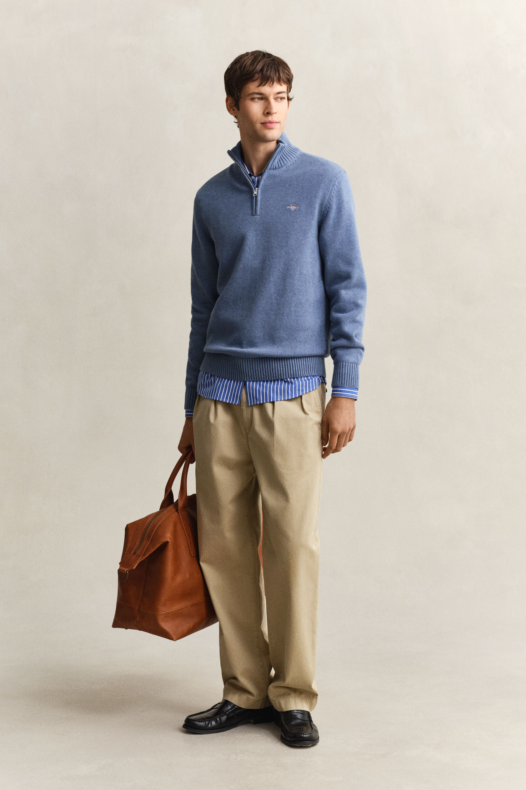 Casual-puuvillaneulepusero puolivetoketjulla