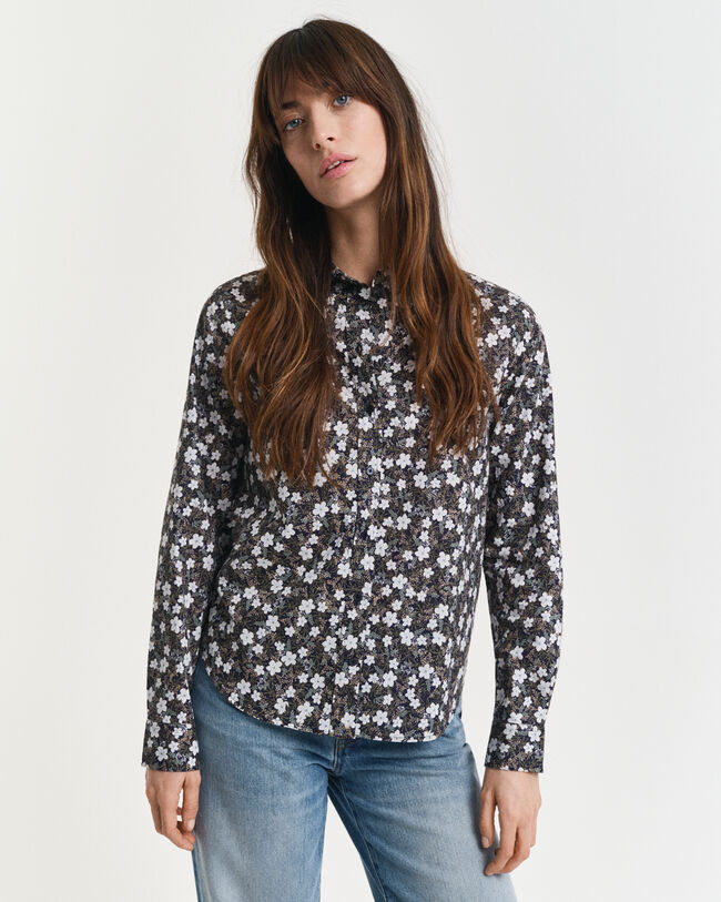 Regular fit ‑mitoitettu kukkaprinttipaita puuvillavoileesta