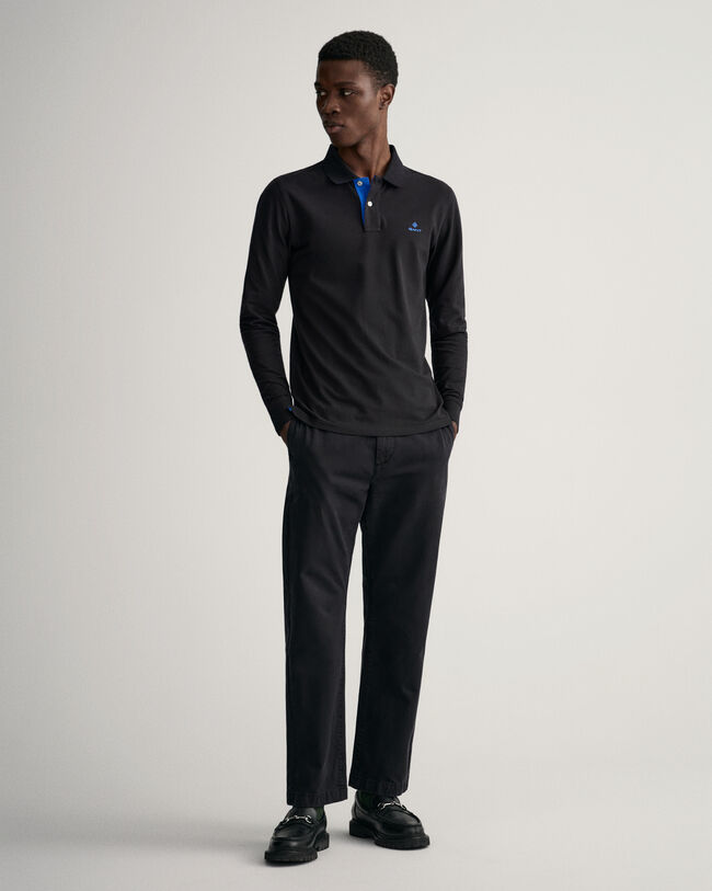 Pitk&auml;hihainen Rugger-pikeepaita kontrastikauluksella