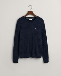 Teens-malliston puuvillainen Shield-palmikkoneulepusero, jossa pyöreä pääntie