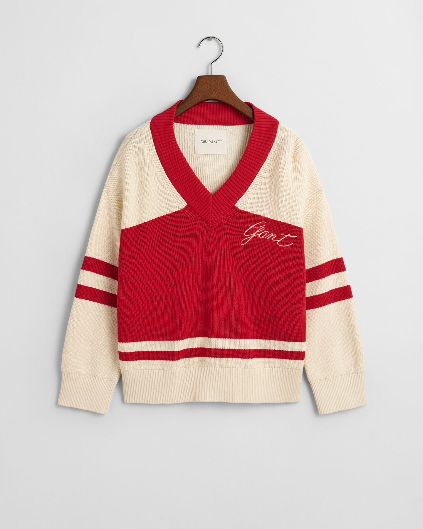 Puuvillainen GANT Varsity ‑v‑neulepusero