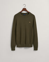 Kohopintainen puuvillaneulepusero, jossa py&ouml;re&auml; p&auml;&auml;ntie