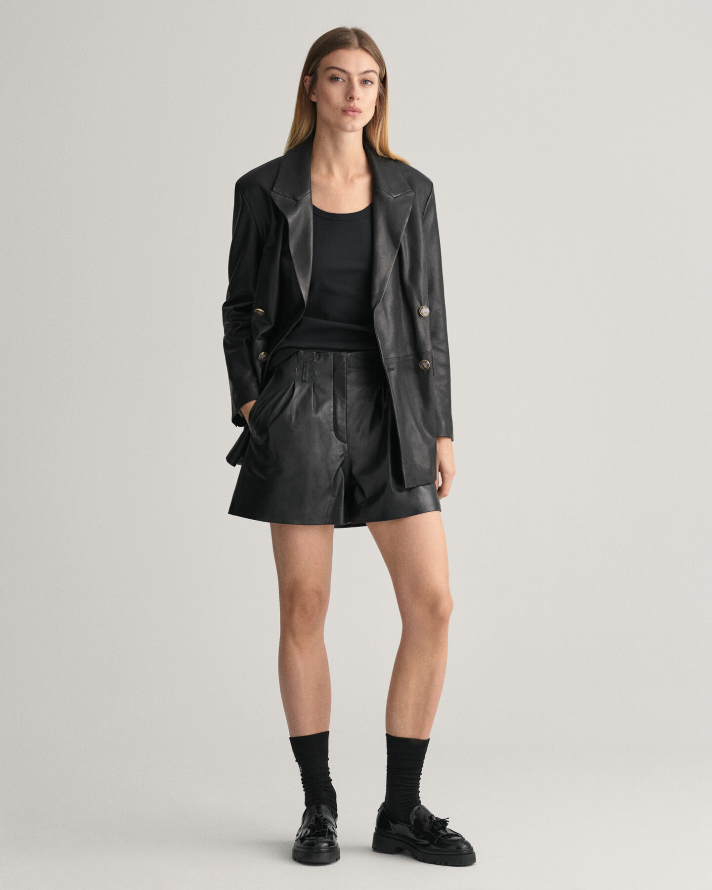 Pleated Leather Shorts