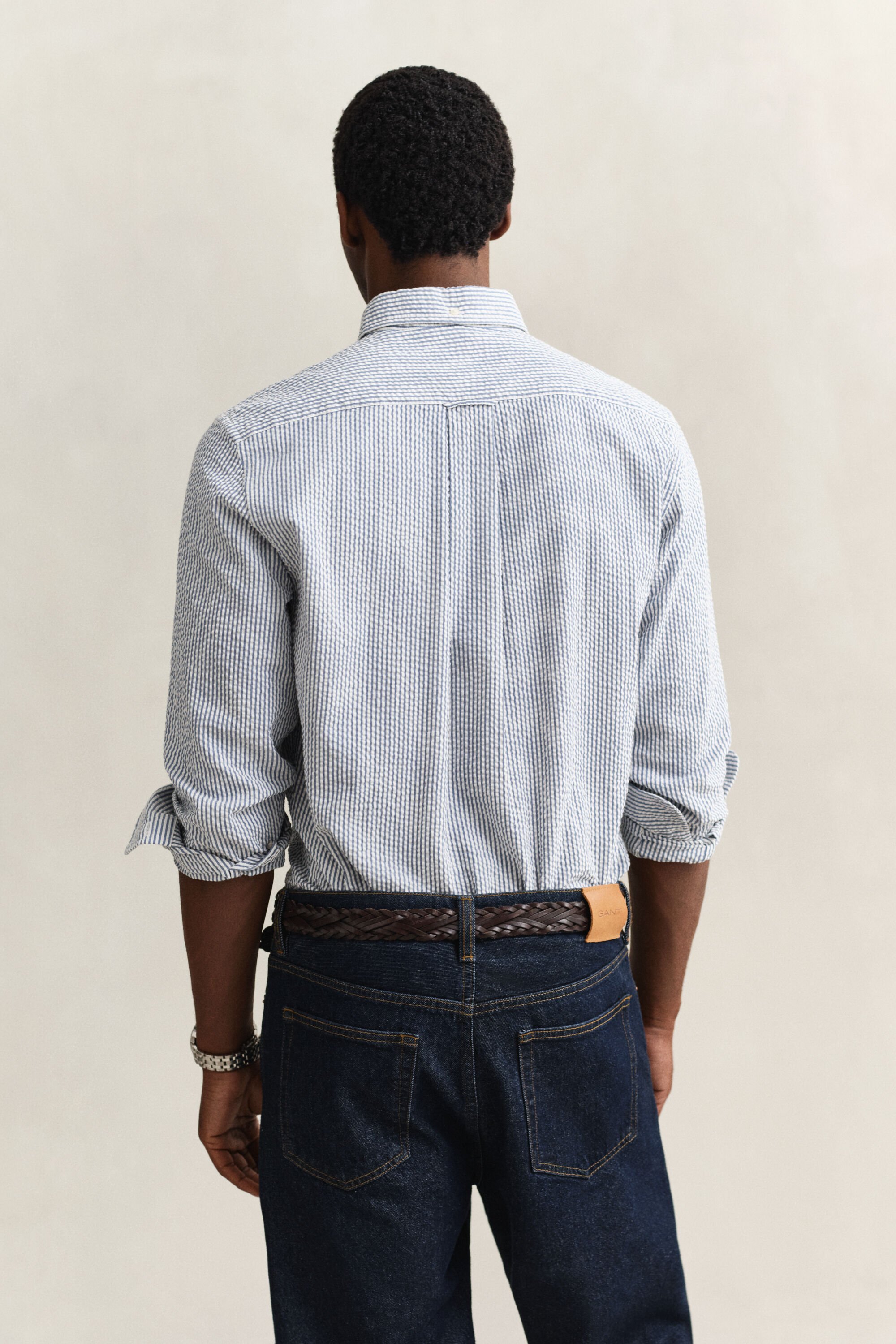 Regular fit ‑mitoitettu seersucker-raitapaita