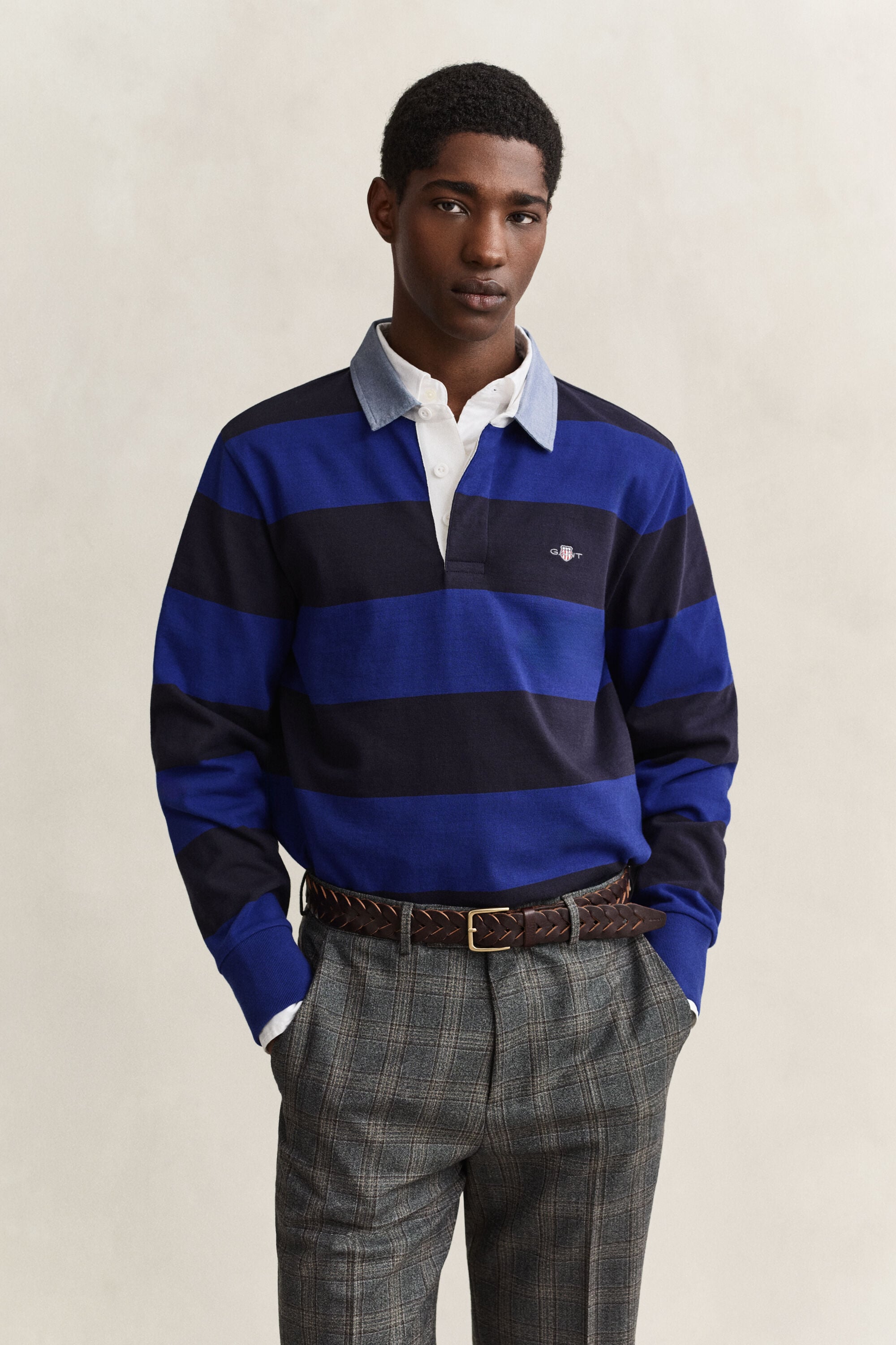 Raidallinen Heavy Rugger ‑paita chambray-kauluksella