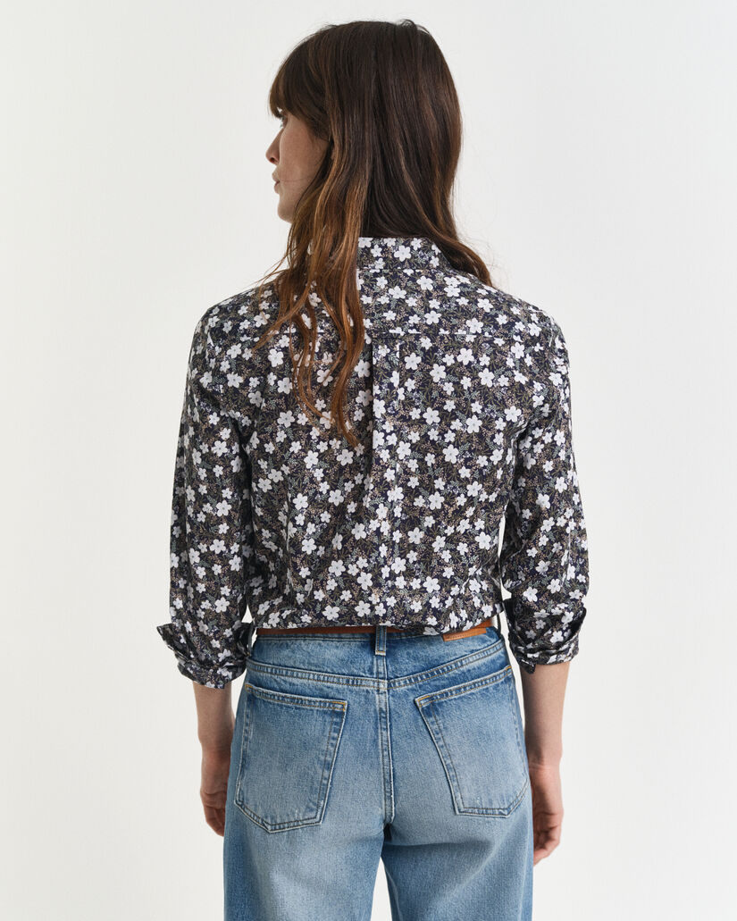 Regular fit ‑mitoitettu kukkaprinttipaita puuvillavoileesta