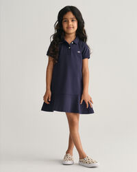 Girls-malliston lyhythihainen leve&auml;helmainen pikeemekko