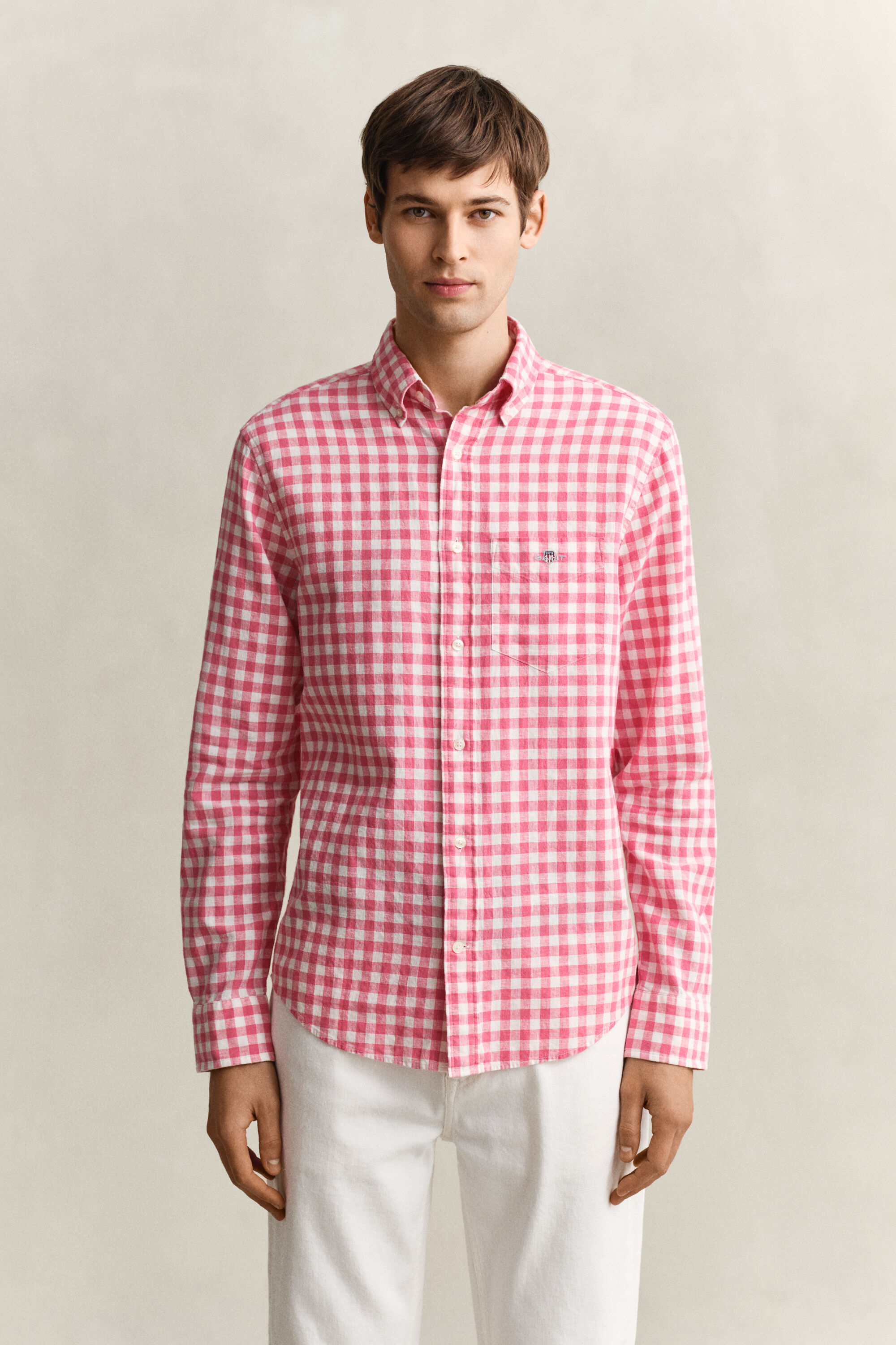 Gingham-ruutuinen pellavasekoitepaita