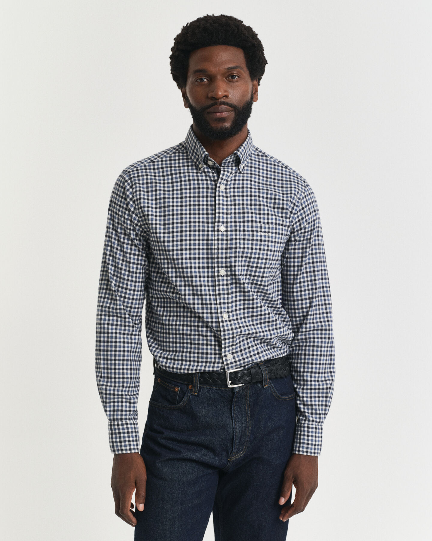 Regular fit ‑mitoitettu gingham-ruudullinen paita tvillikankaasta