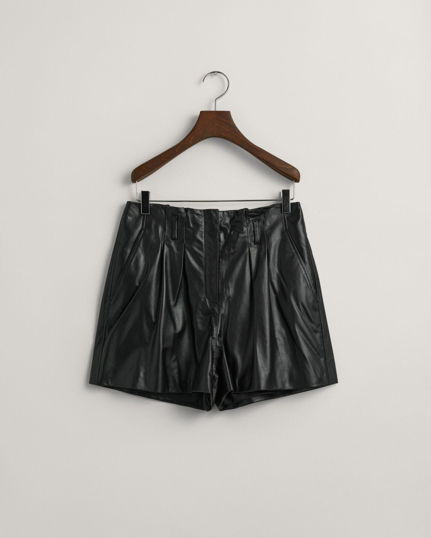 Pleated Leather Shorts