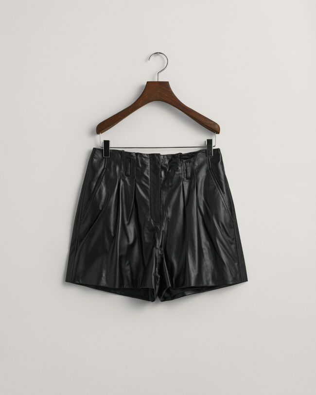 Pleated Leather Shorts