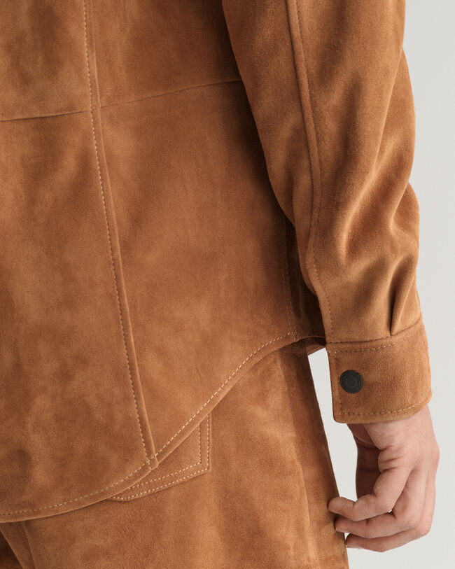 Oversized fit ‑mitoitettu mokkanahkapaita