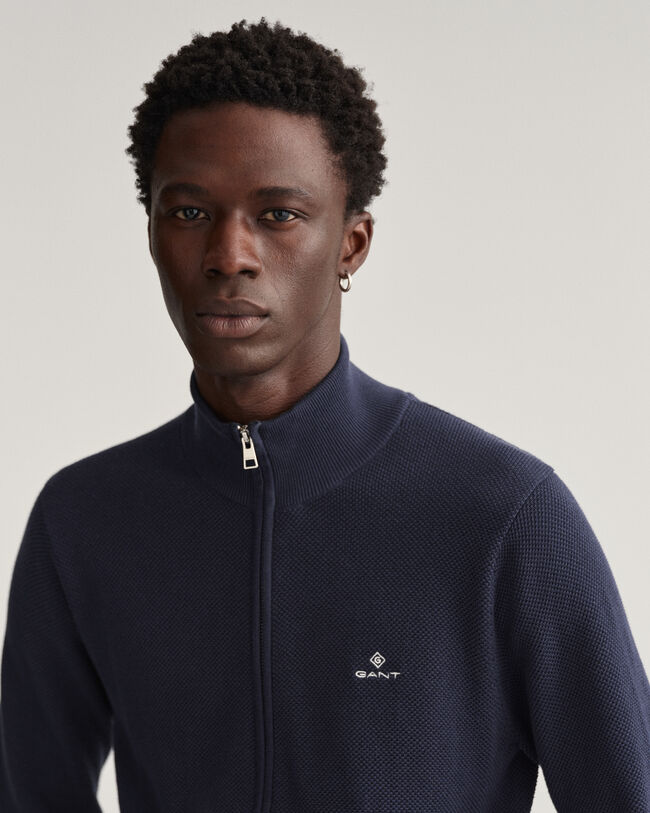 Puuvillainen pikeeneuletakki puolivetoketjulla