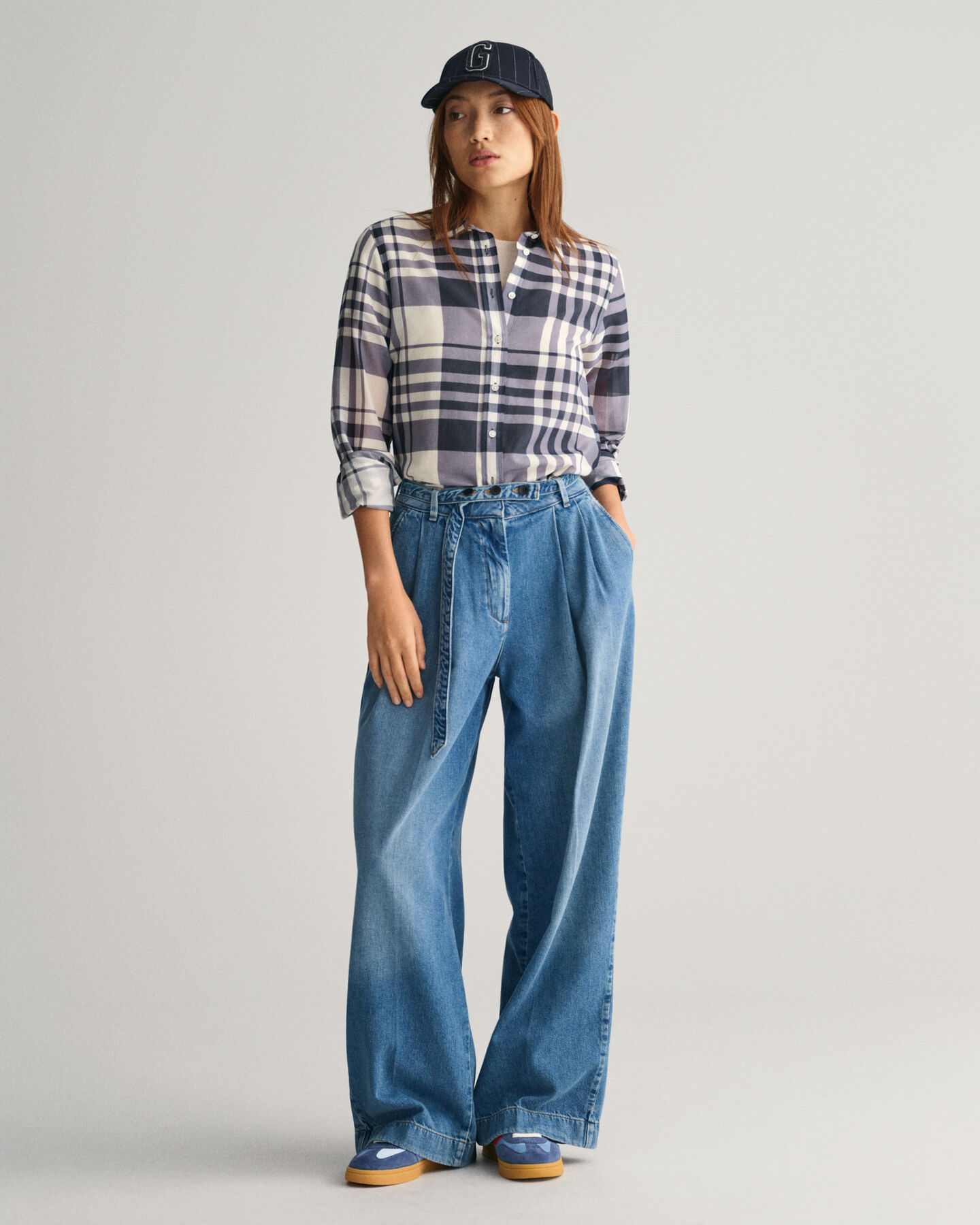 Regular fit ‑mitoitettu ruudullinen puuvilla-silkkipaita