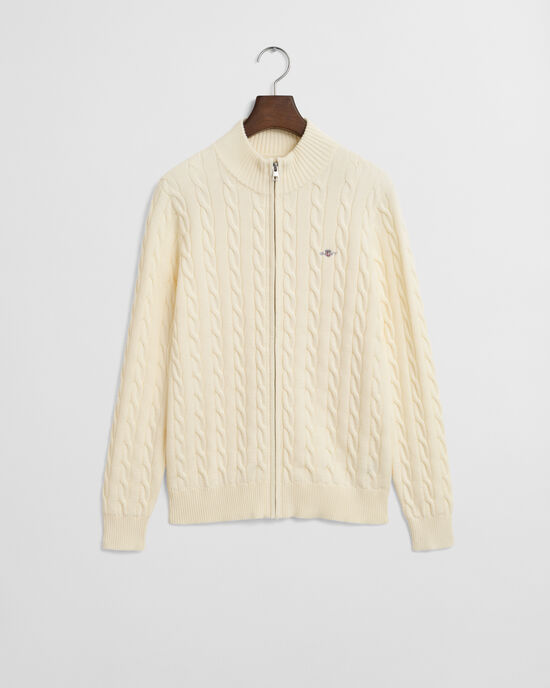 Teens-malliston puuvillainen vetoketjullinen palmikkoneuletakki