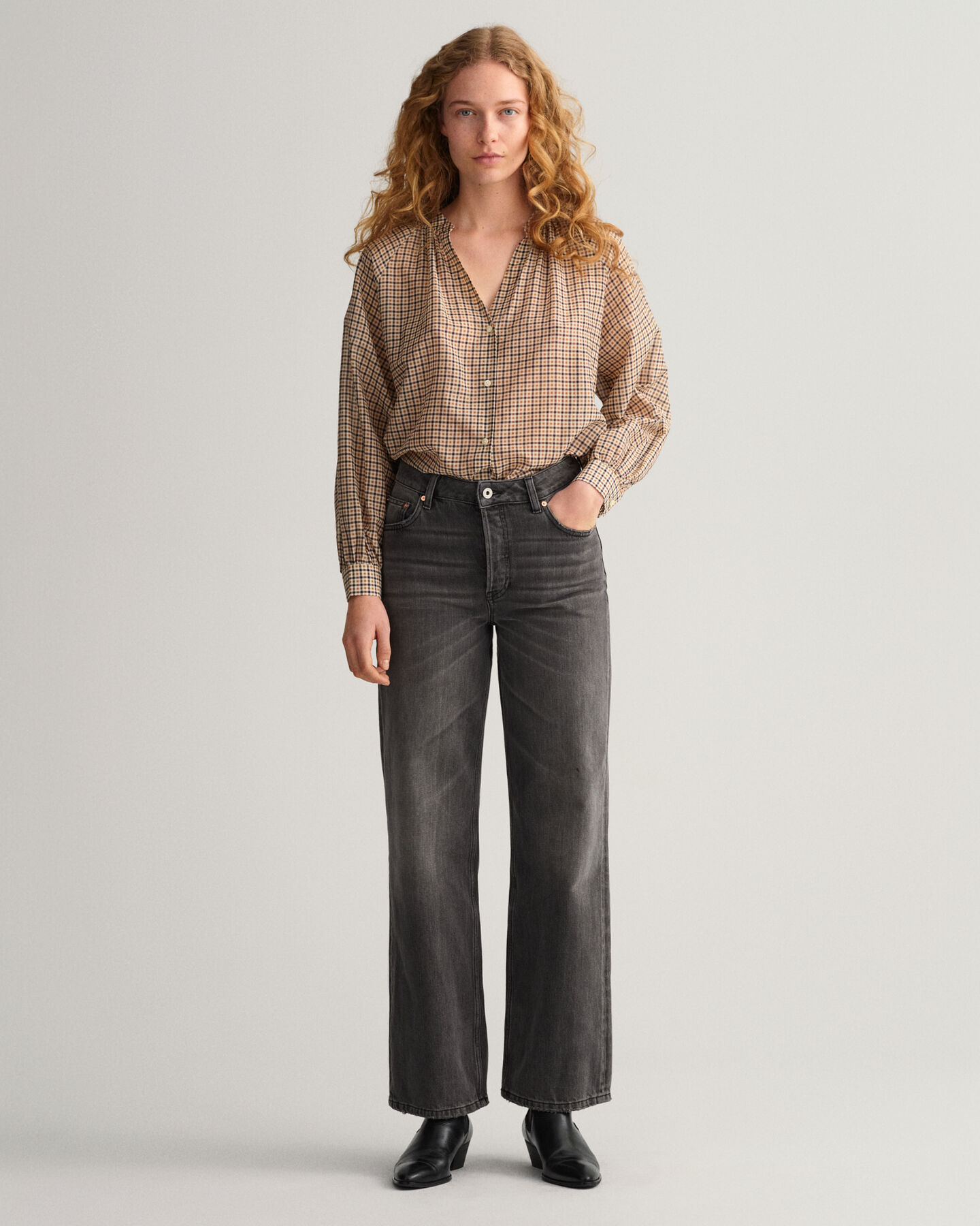 Ruudullinen puuvilla-silkkipusero