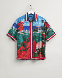 Relaxed fit ‑mitoitettu lyhythihainen Scenery-silkkipaita