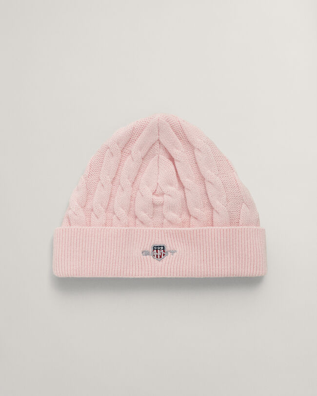 Baby-malliston puuvillainen Shield-palmikkoneulepipo