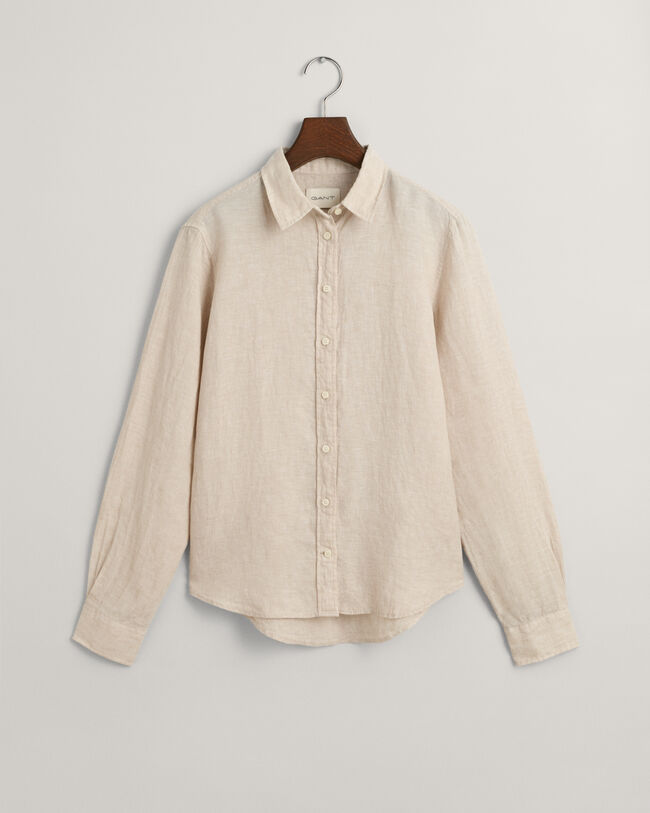 Regular fit ‑mitoitettu pellavainen chambray-paita