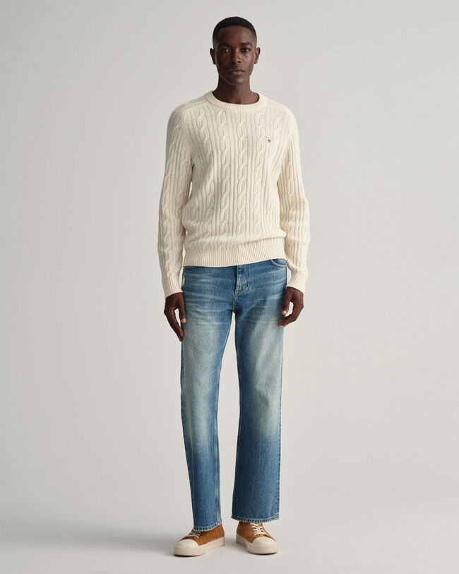 Lampaanvillainen palmikkoneulepusero, py&ouml;re&auml; p&auml;&auml;ntie