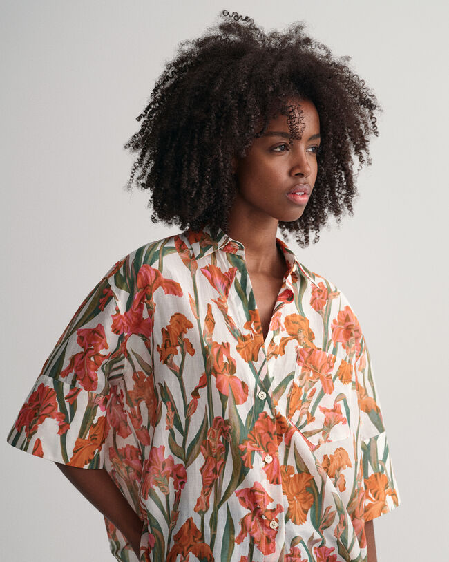 Lyhythihainen printtikuvioitu Iris-paita puuvilla-silkkisekoitetta