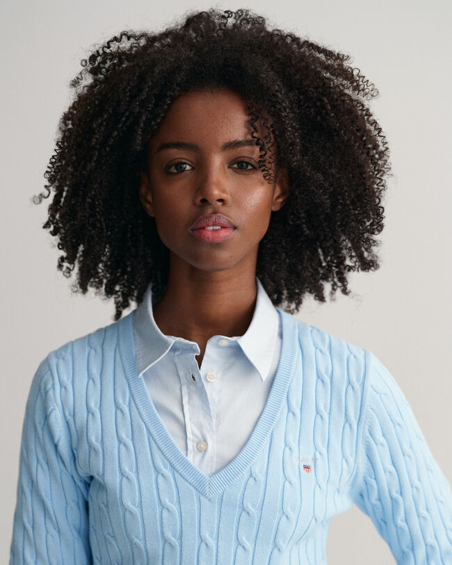 Joustava puuvillapalmikkoneule, v‑p&auml;&auml;ntie