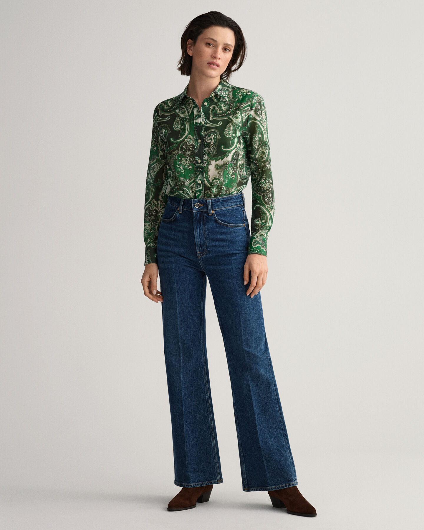 Regular fit ‑mitoitettu paisley-kuvioitu puuvilla-silkkipaita