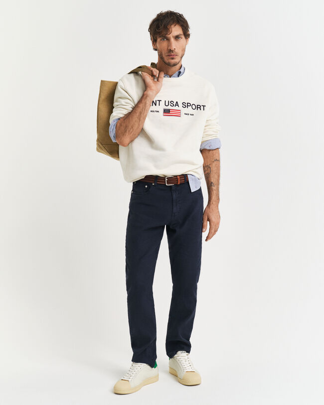 Regular fit ‑mitoitetut puuvilla-pellavafarkut