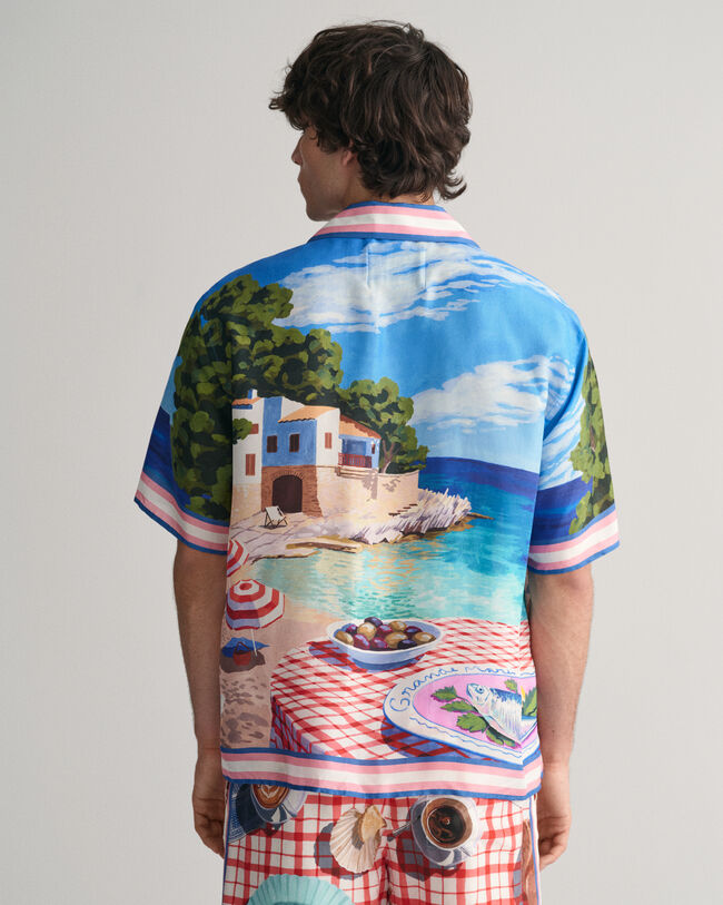 Relaxed fit ‑mitoitettu Scenery Print -silkkipaita