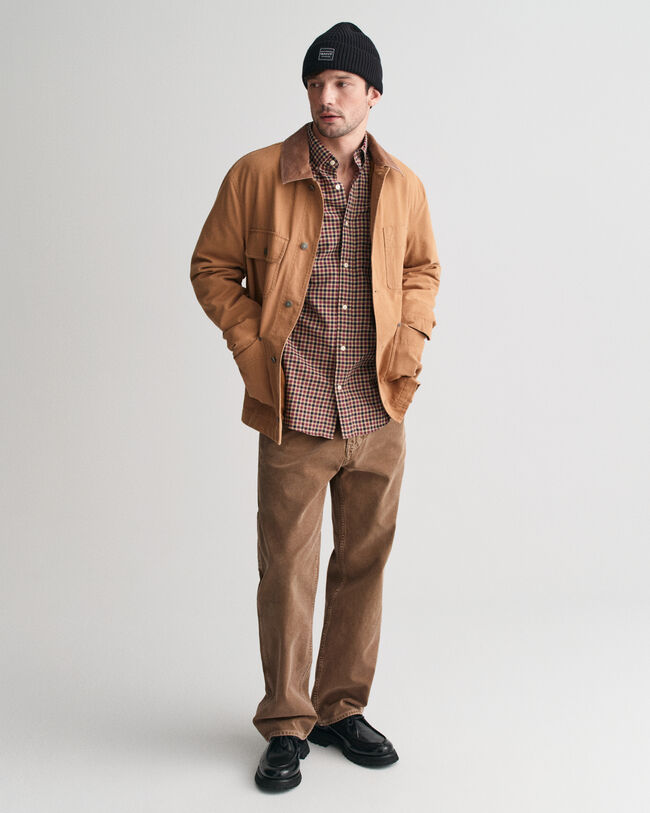 Regular&nbsp;fit ‑mitoitettu gingham-ruutuinen paita kevyest&auml; tvillist&auml;