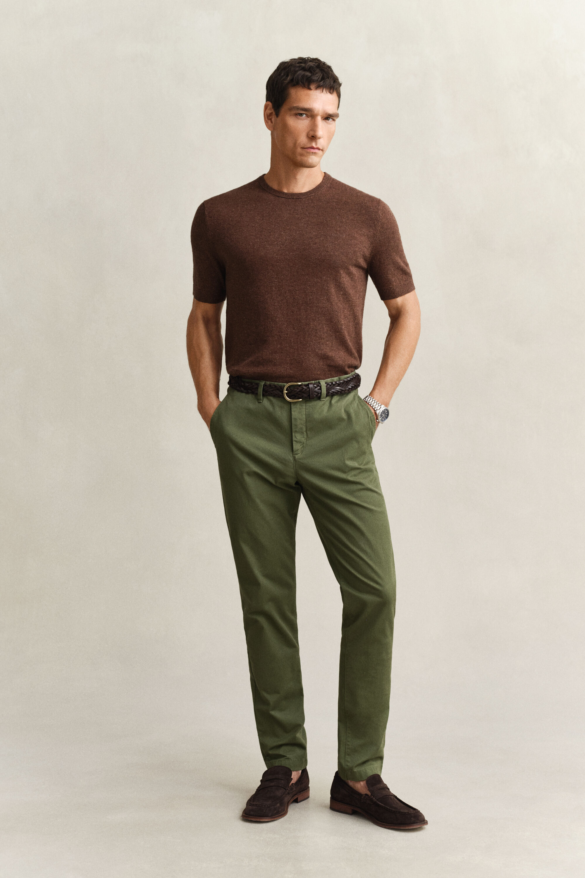 Lyhythihainen neulepusero slub-puuvillasekoitetta