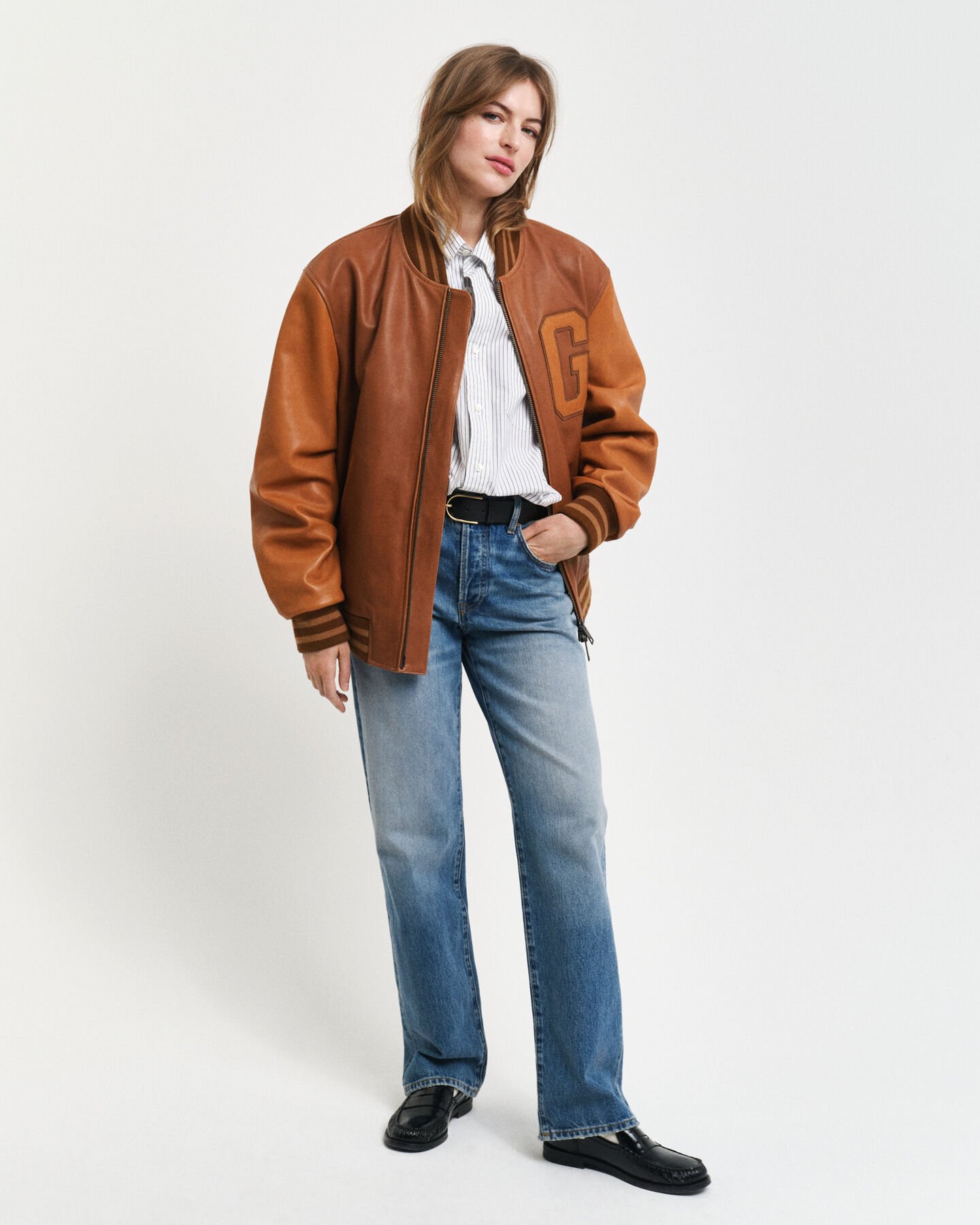 Nahkainen GANT Varsity Jacket ‑takki