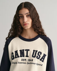 GANT USA ‑collegepaita, jossa py&ouml;re&auml; p&auml;&auml;ntie