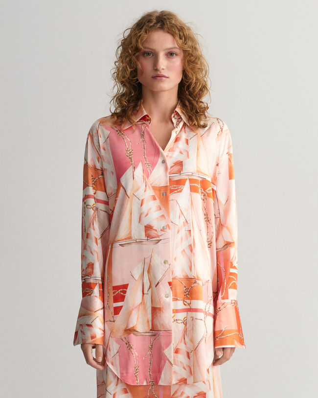 Relaxed fit ‑mitoitettu printtikuvioitu Sailing-silkkipaita