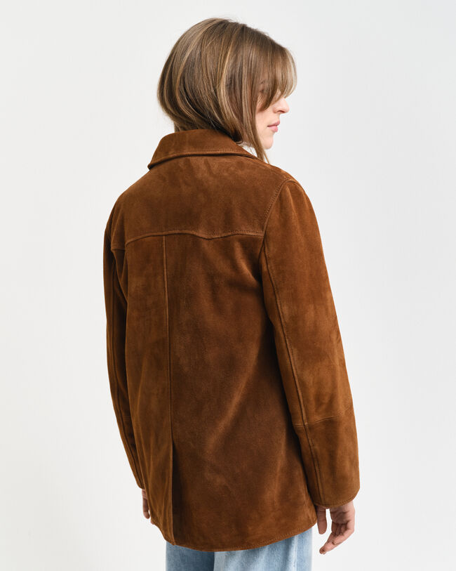 Relaxed fit ‑mitoitettu mokkanahkableiseri